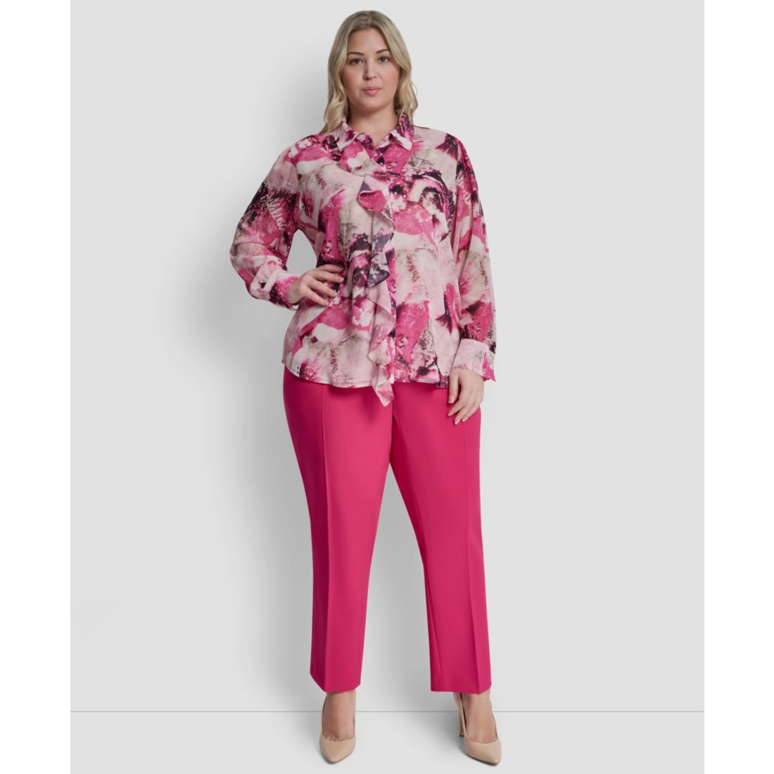 Dkny Plus Size Printed Button-Front Top