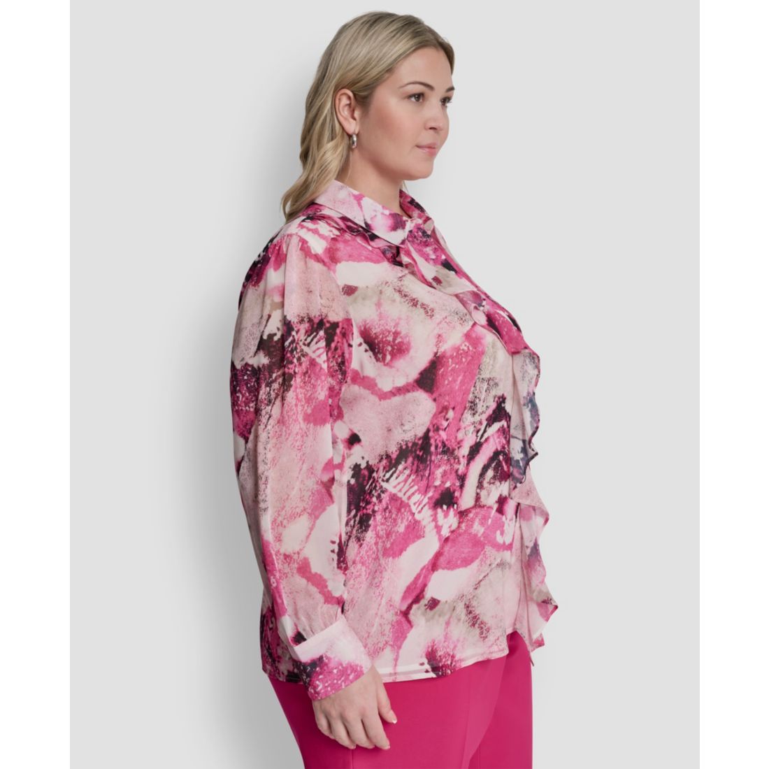 Dkny Plus Size Printed Button-Front Top