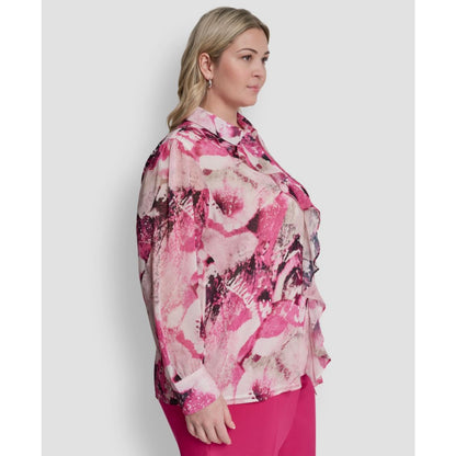 Dkny Plus Size Printed Button-Front Top