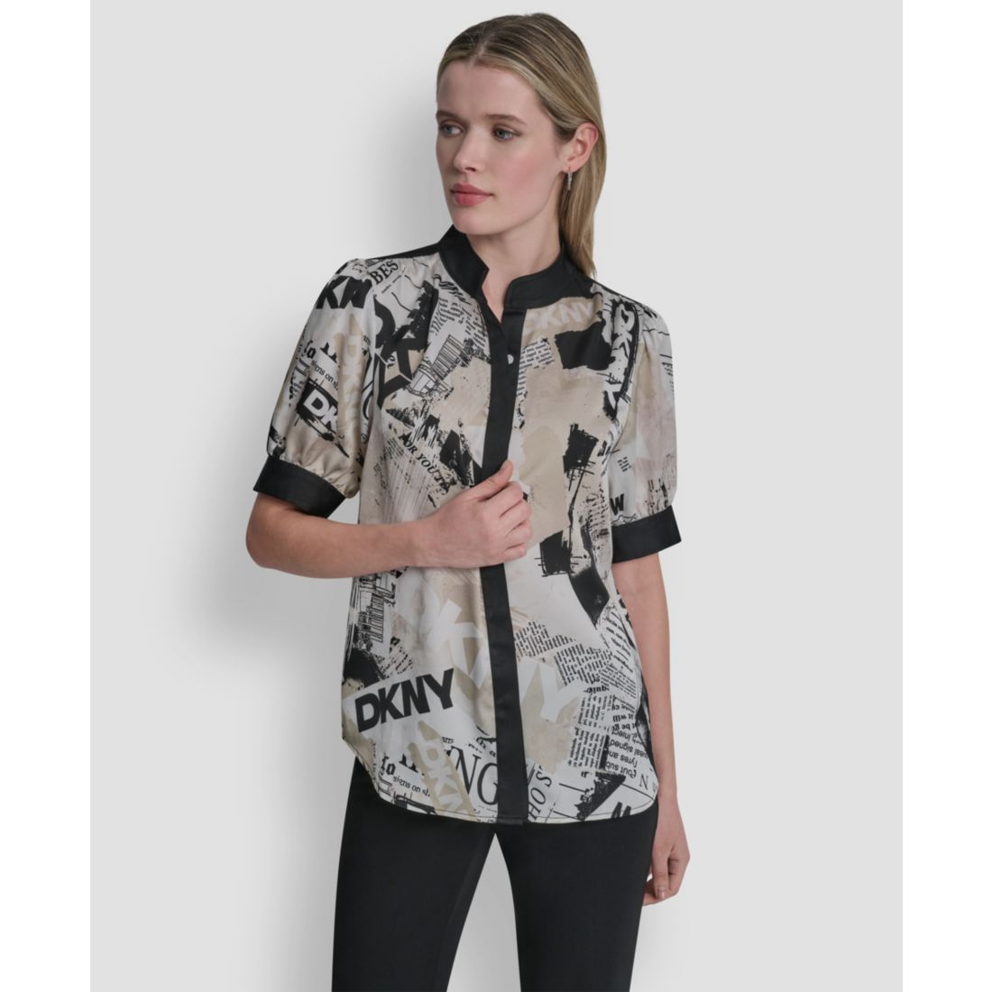 Dkny Women's Newspaper-Print Woven Blouse