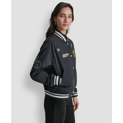 Dkny Women's 1989 Pins & Patches Snap-Front Varsity Jacket