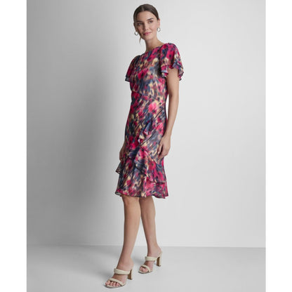 Dkny Women's Double Flutter Short-Sleeve Ruffle Hem Dress