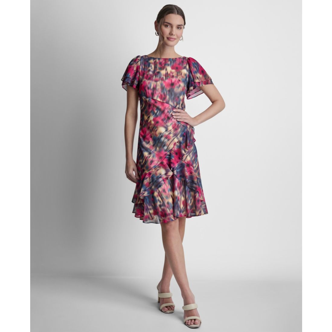 Dkny Women's Double Flutter Short-Sleeve Ruffle Hem Dress