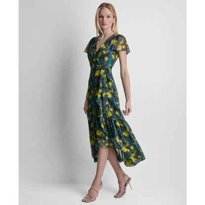 Dkny Women's Flutter-Sleeve Faux Wrap Ruffle Hem Midi Dress