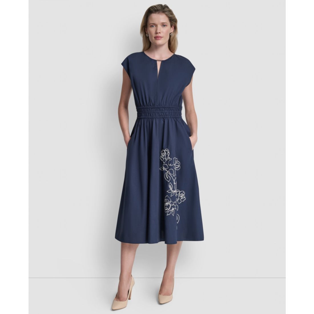 Dkny Women's Cap-Sleeve Jewel Neck Keyhole Midi Dress
