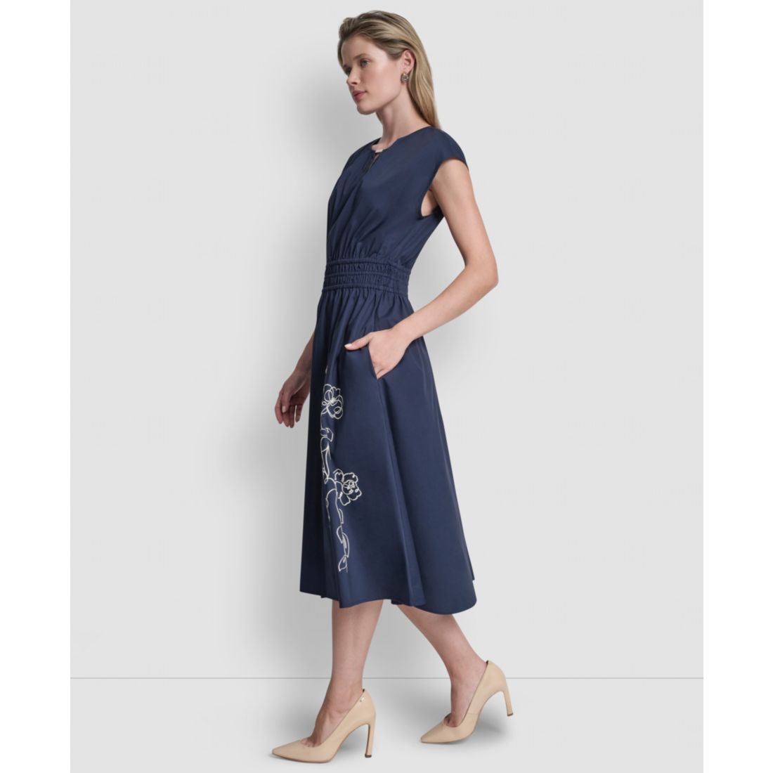 Dkny Women's Cap-Sleeve Jewel Neck Keyhole Midi Dress