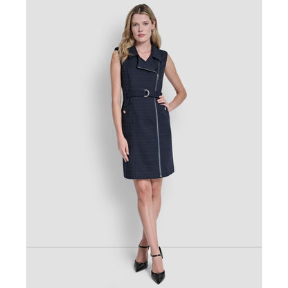 Dkny Women's Sleeveless Zipper Front Belted Jacket Dress