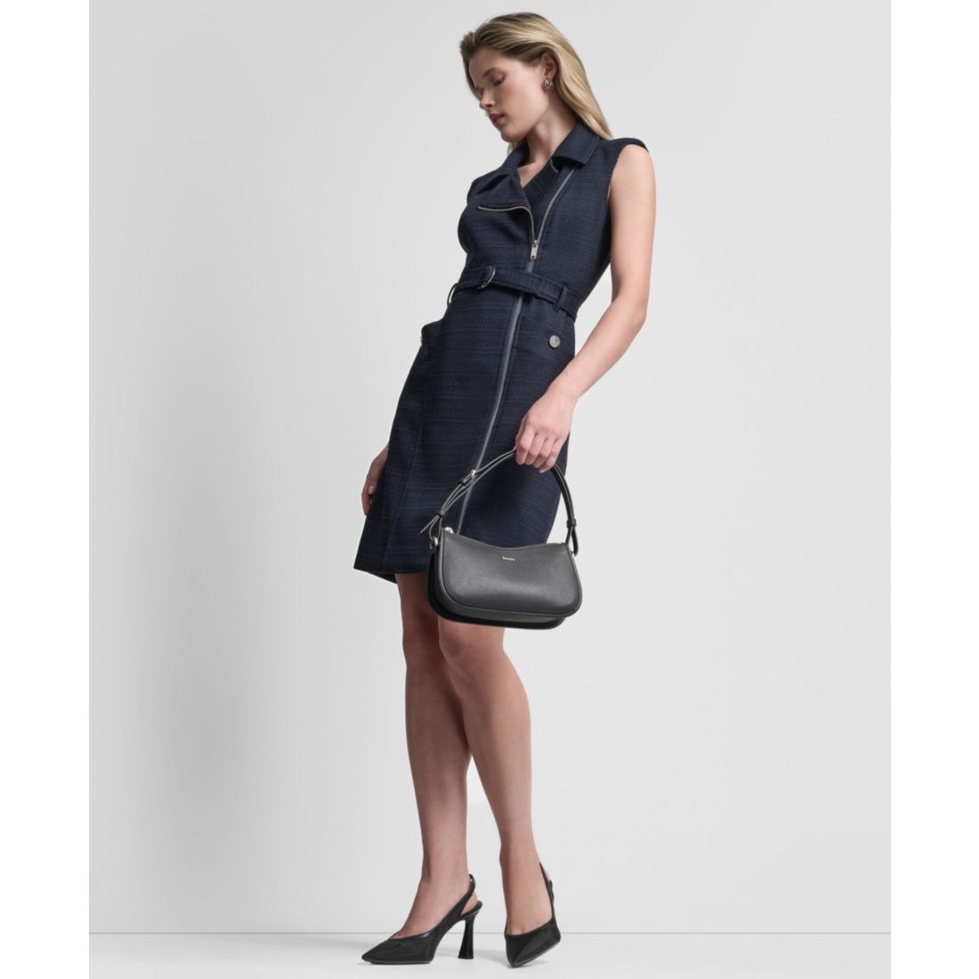 Dkny Women's Sleeveless Zipper Front Belted Jacket Dress