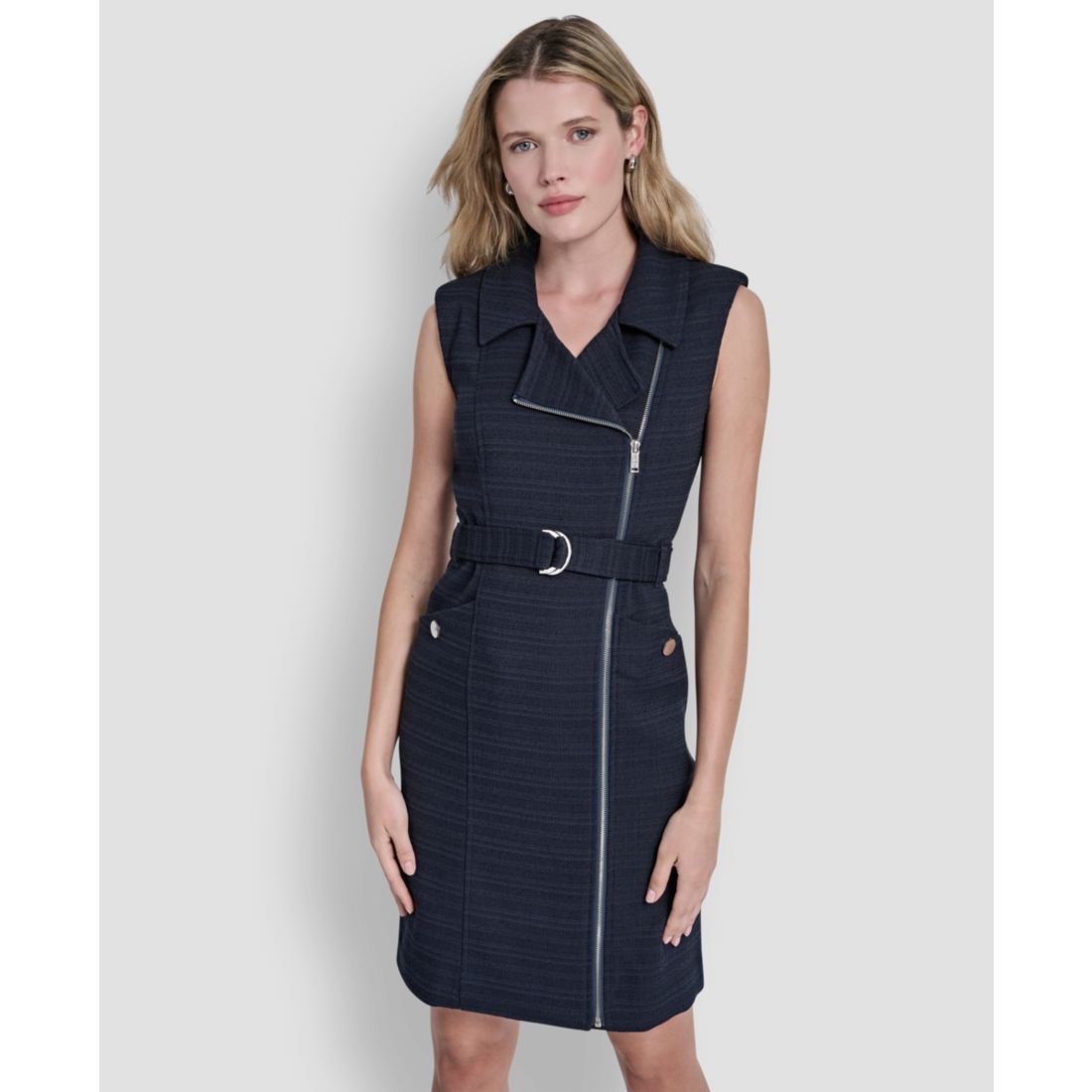 Dkny Women's Sleeveless Zipper Front Belted Jacket Dress