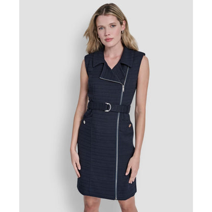 Dkny Women's Sleeveless Zipper Front Belted Jacket Dress