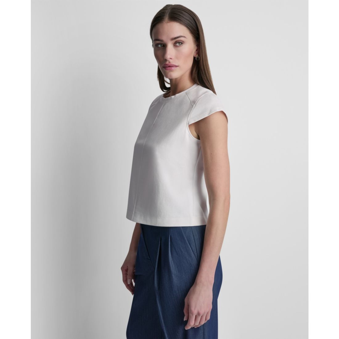 Dkny Women's City Ponte Cap Sleeve Knit Top