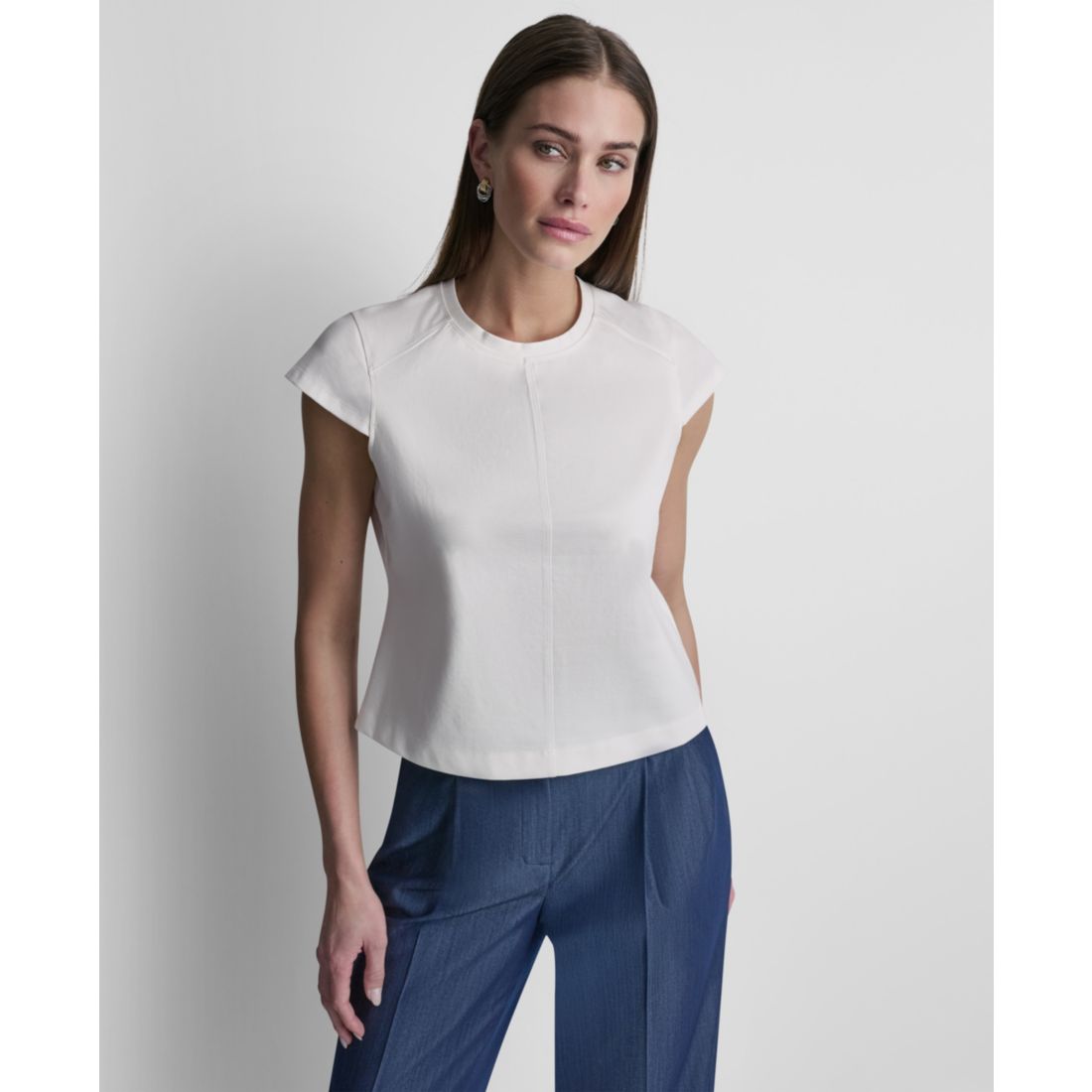 Dkny Women's City Ponte Cap Sleeve Knit Top