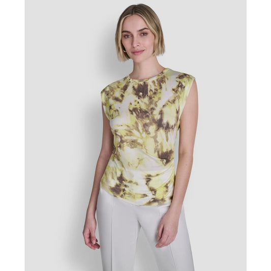 Dkny Women's Printed Knit Crew Neck Cap-Sleeve Top