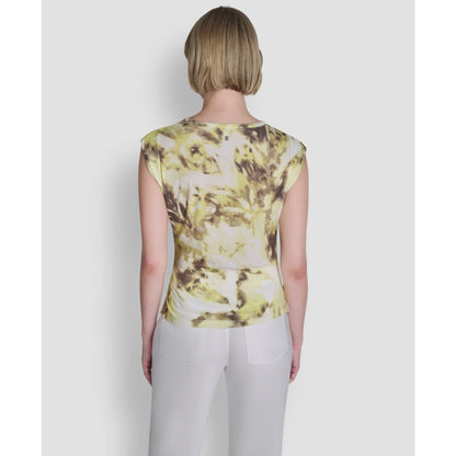 Dkny Women's Printed Knit Crew Neck Cap-Sleeve Top