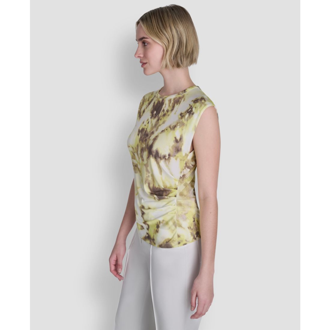 Dkny Women's Printed Knit Crew Neck Cap-Sleeve Top