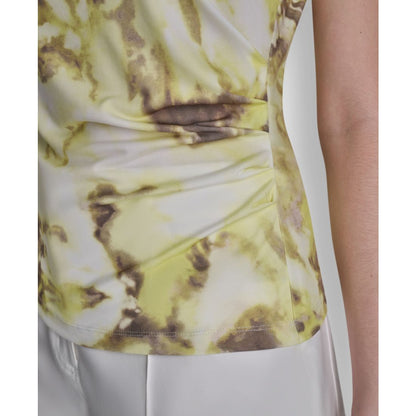 Dkny Women's Printed Knit Crew Neck Cap-Sleeve Top