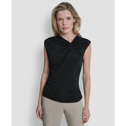 Dkny Women's Asymmetric Neck Cap-Sleeve Knit Top