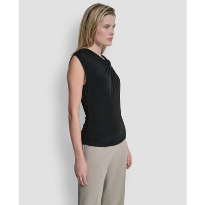 Dkny Women's Asymmetric Neck Cap-Sleeve Knit Top