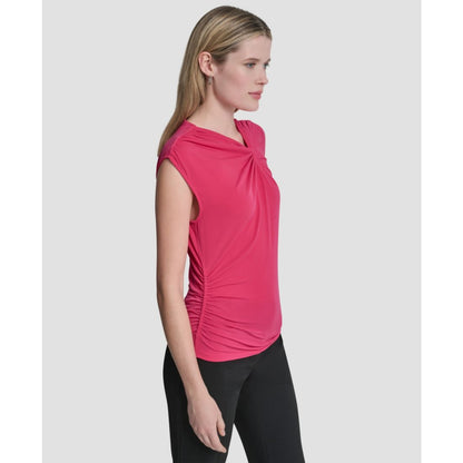 Dkny Women's Asymmetric Neck Cap-Sleeve Knit Top