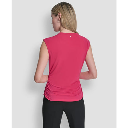Dkny Women's Asymmetric Neck Cap-Sleeve Knit Top