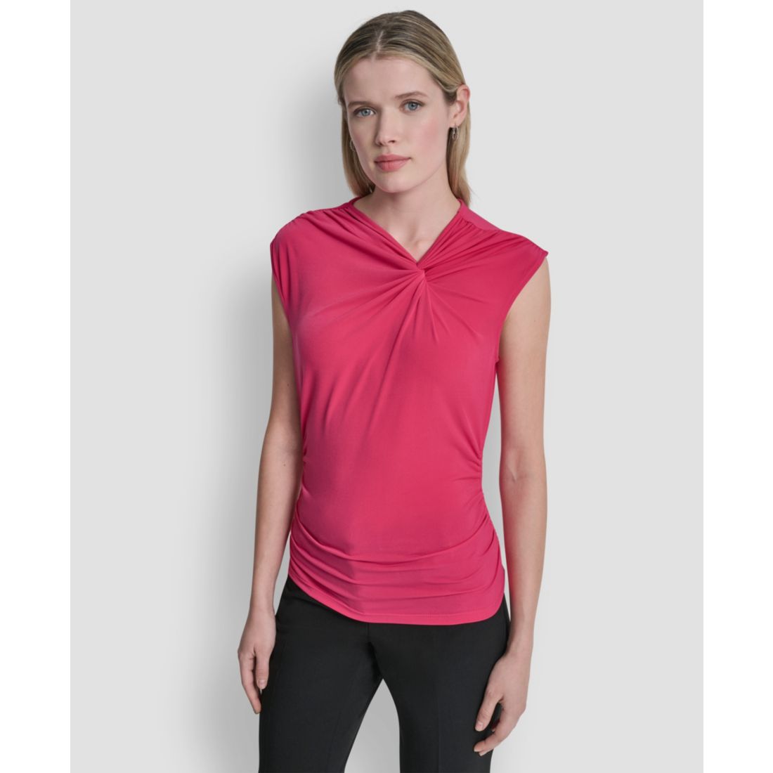 Dkny Women's Asymmetric Neck Cap-Sleeve Knit Top