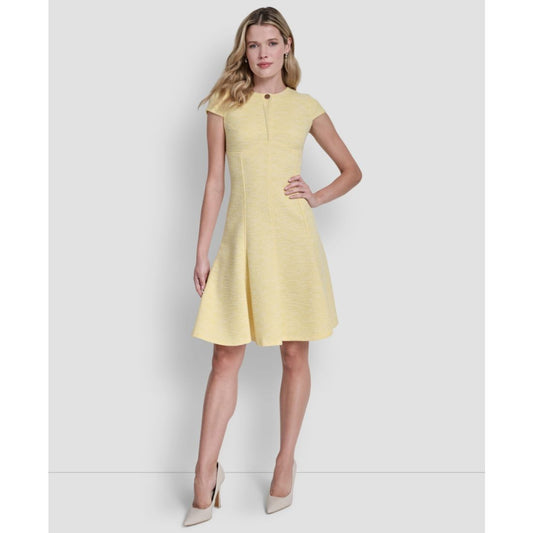 Dkny Women's Cap-Sleeve Crew Neck Fit and Flare Dress