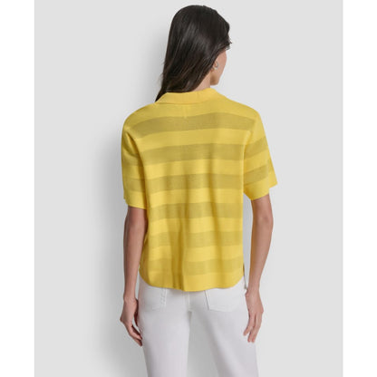 Dkny Women's Sheer Striped Collared Short-Sleeve Polo Shirt