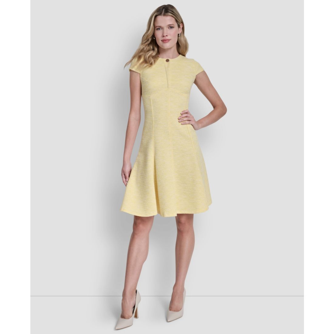Dkny Women's Cap-Sleeve Crew Neck Fit and Flare Dress