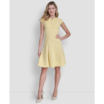 Dkny Women's Cap-Sleeve Crew Neck Fit and Flare Dress