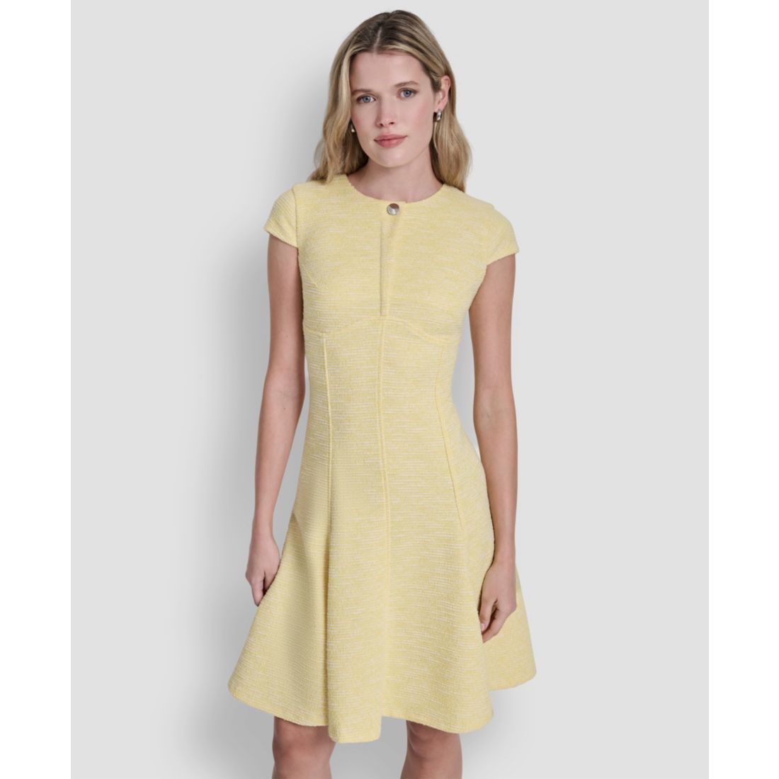 Dkny Women's Cap-Sleeve Crew Neck Fit and Flare Dress