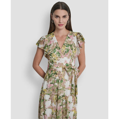 Dkny Women's V-Neck Tiered Long Dress