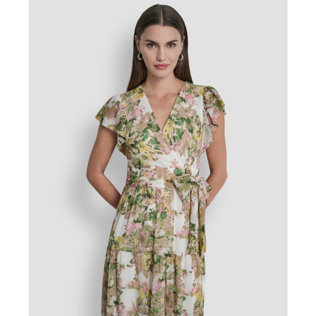 Dkny Women's V-Neck Tiered Long Dress