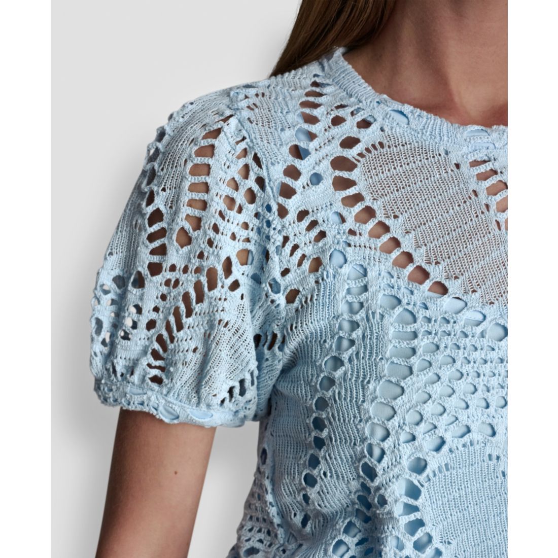 Dkny Women's Leaf Crochet Short-Sleeve Top