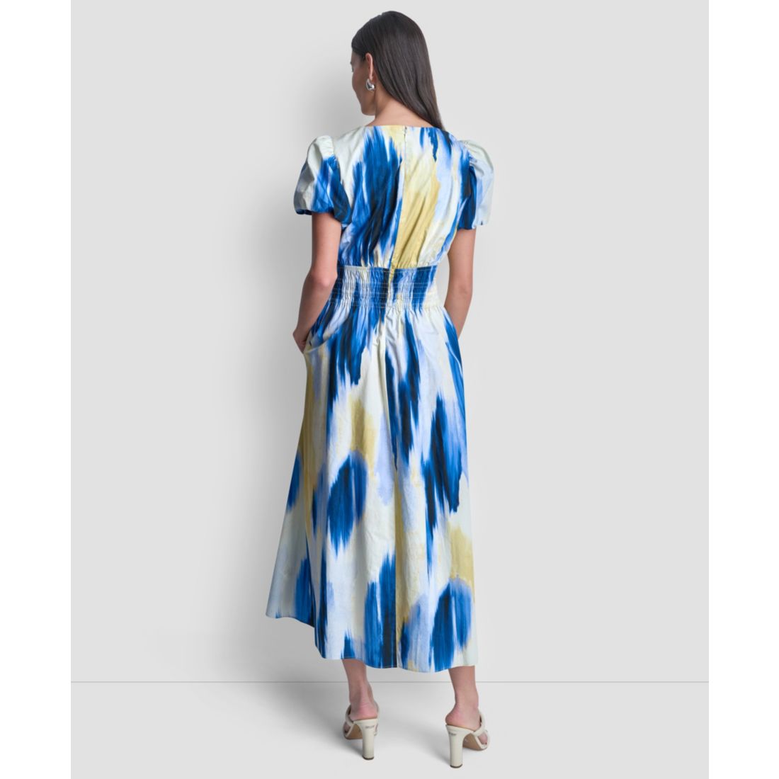 Dkny Women's Printed V-Neck Smocked Midi Dress