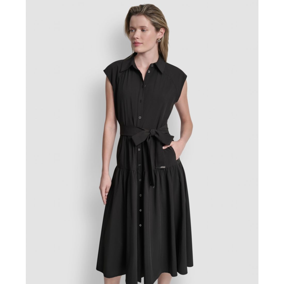 Dkny Women's Cap-Sleeve Drop Waist Shirt Dress