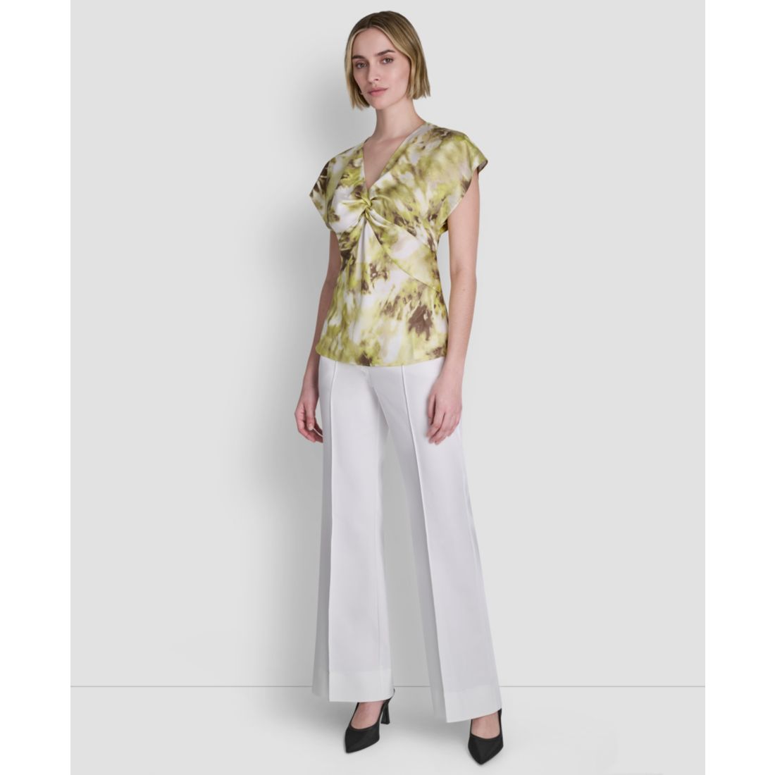 Dkny Women's Printed Woven Short-Sleeve V-Neck Blouse