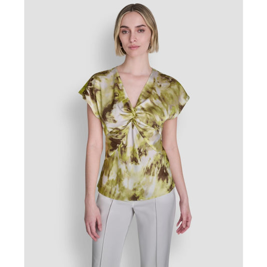 Dkny Women's Printed Woven Short-Sleeve V-Neck Blouse