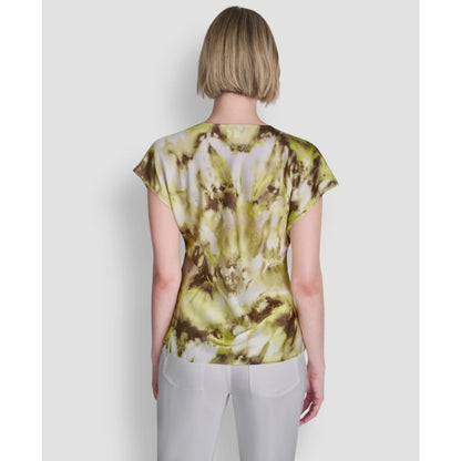Dkny Women's Printed Woven Short-Sleeve V-Neck Blouse