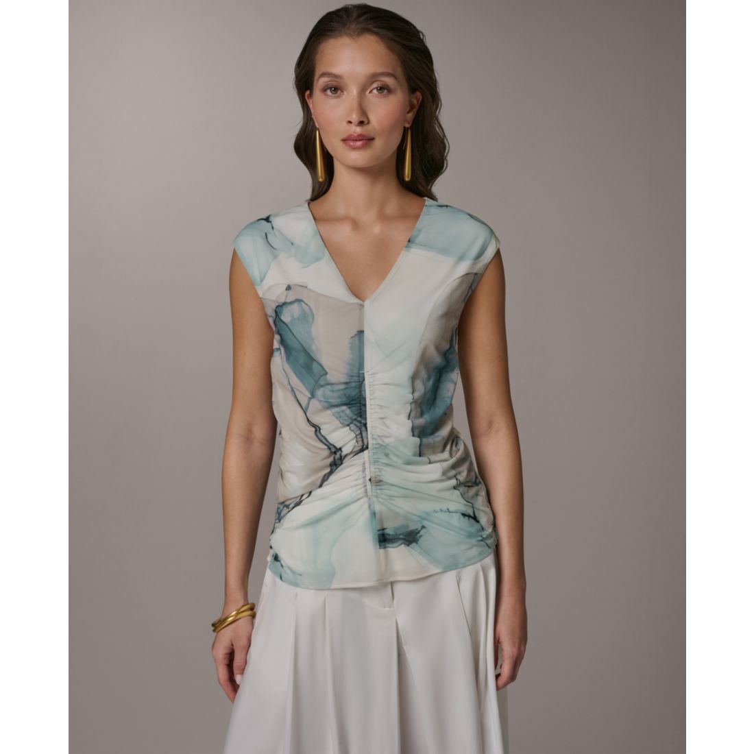 Donna Karan New York Women's Printed V-Neck Top