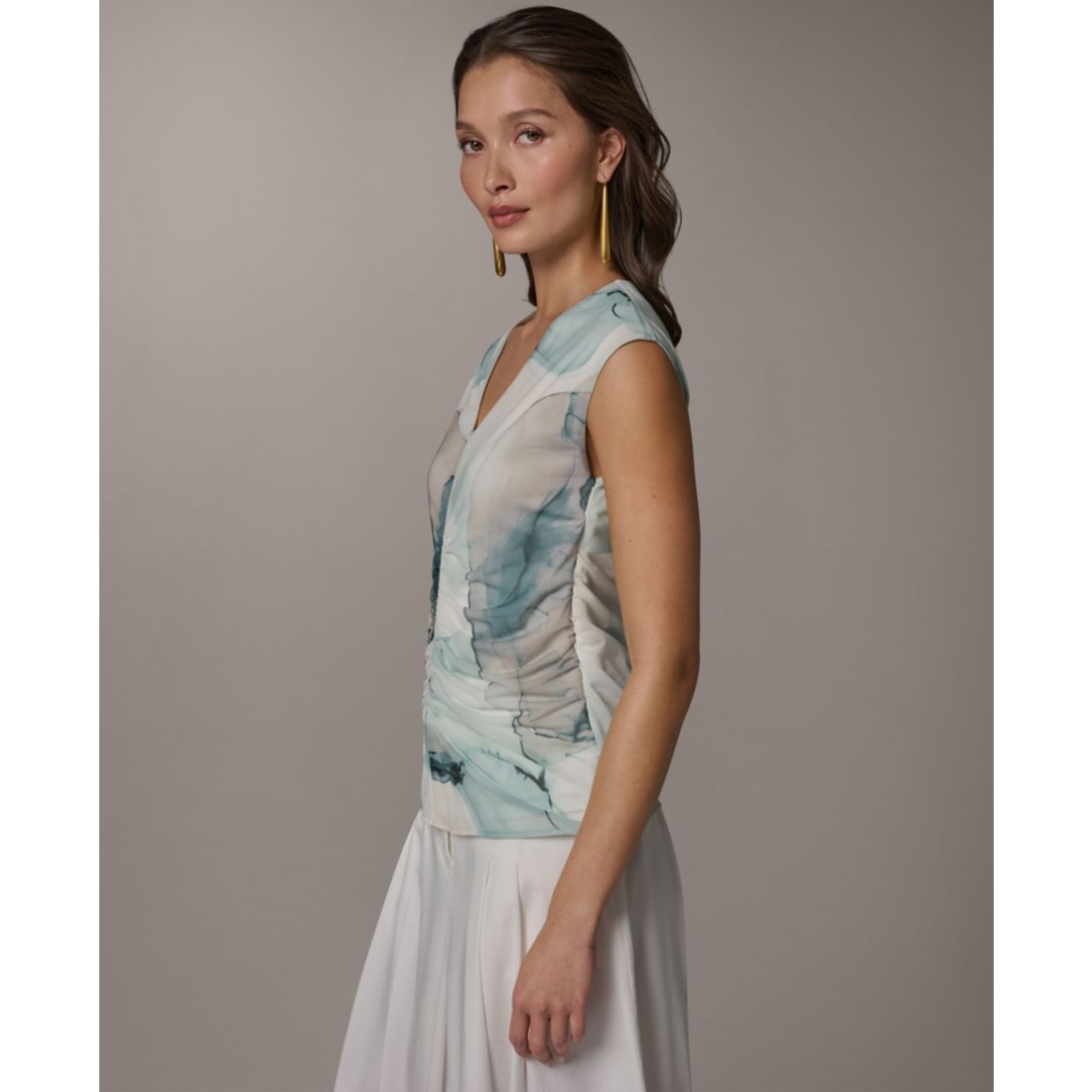 Donna Karan New York Women's Printed V-Neck Top