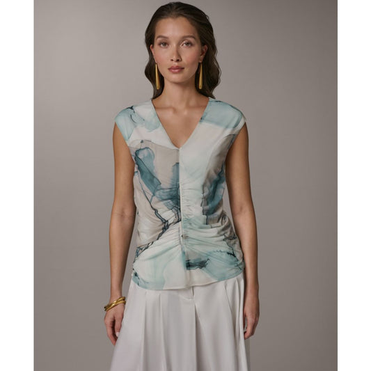 Donna Karan New York Women's Printed V-Neck Top