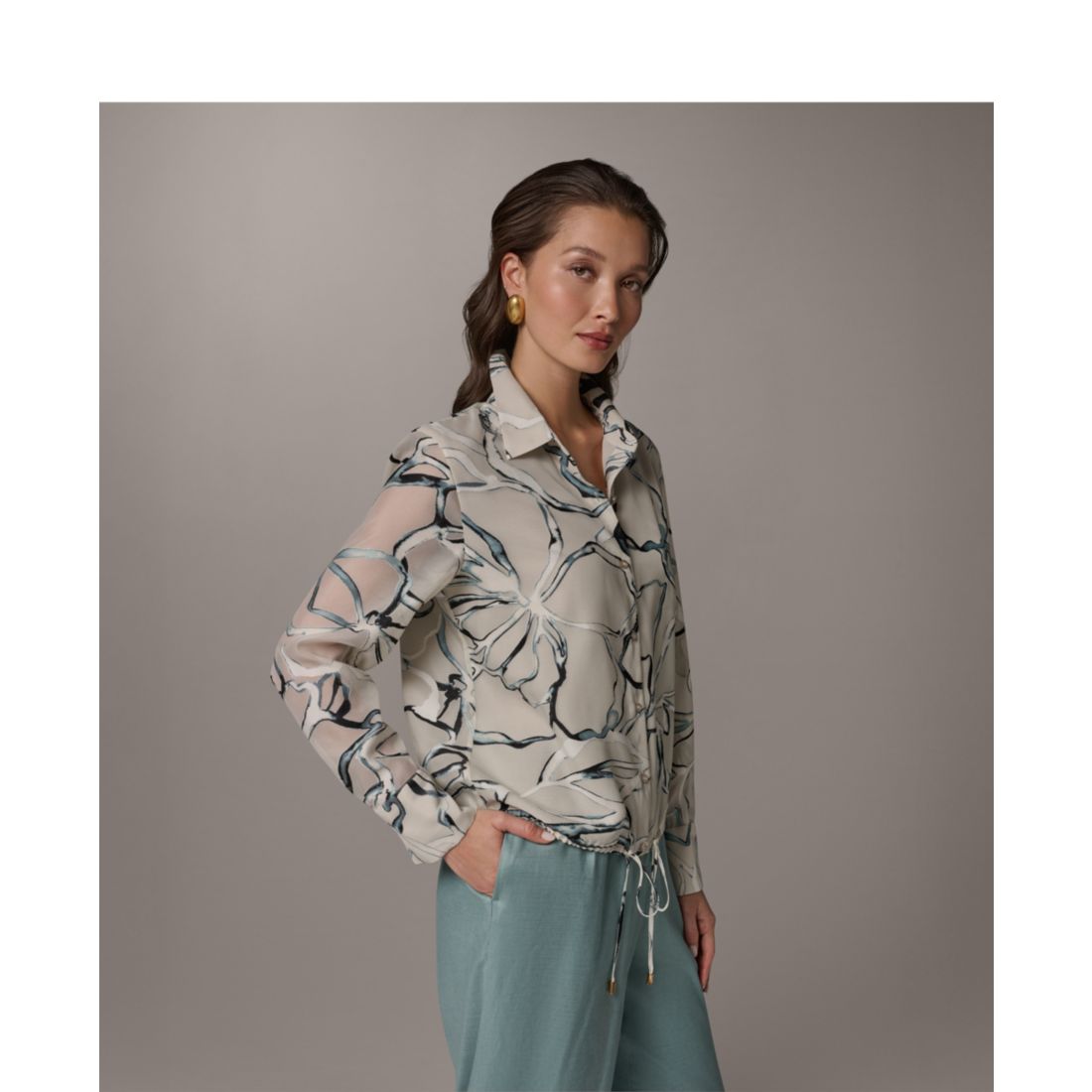 Donna Karan New York Women's Long-Sleeve Printed Shirt