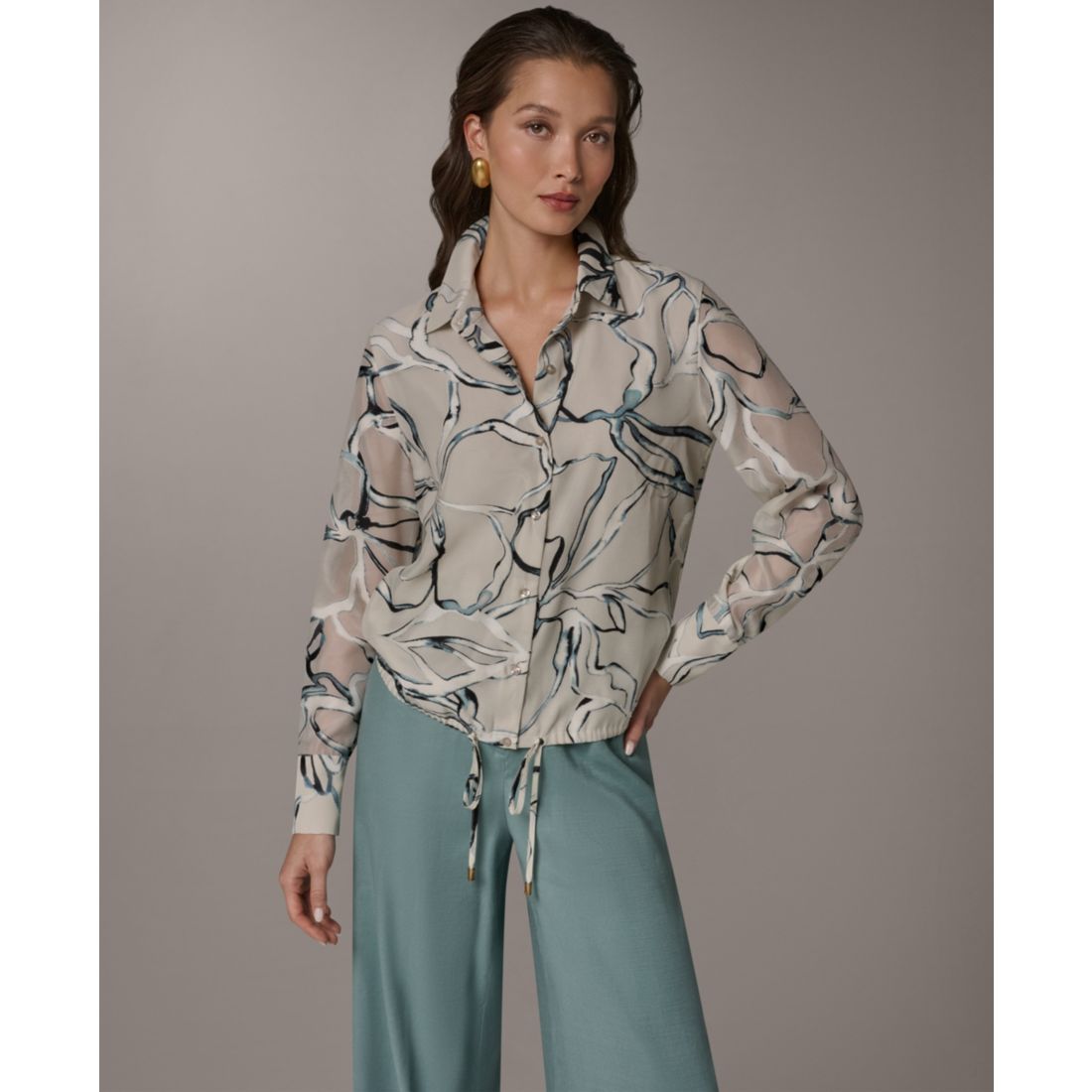 Donna Karan New York Women's Long-Sleeve Printed Shirt