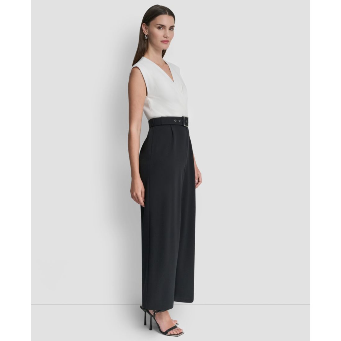 Dkny Women's Surplice Neck Straight Ankle Jumpsuit
