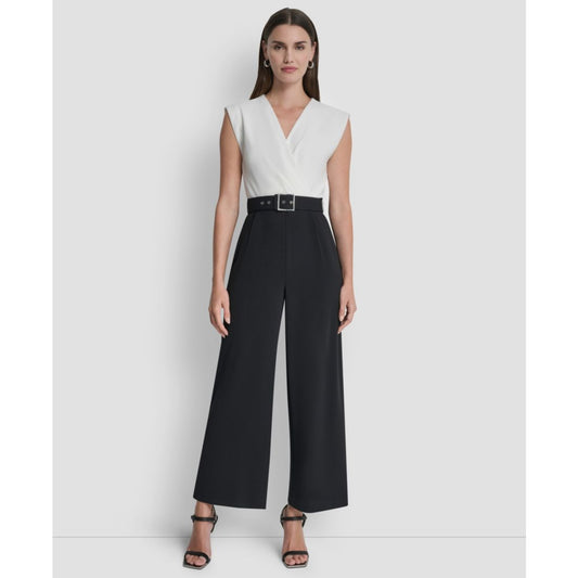 Dkny Women's Surplice Neck Straight Ankle Jumpsuit