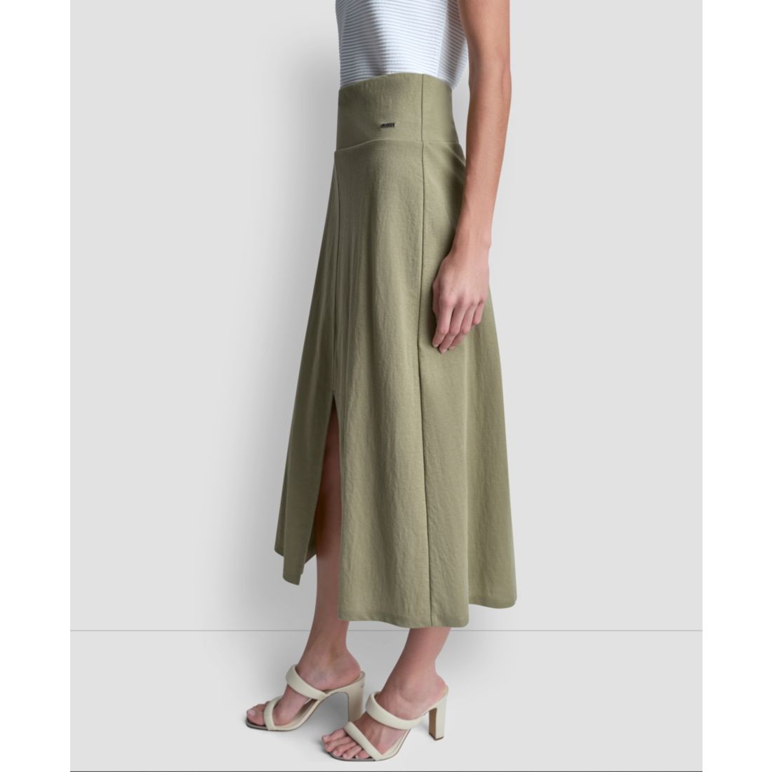 Dkny Women's Arid Pique Mini Logo Emblem Slit A-Line Skirt