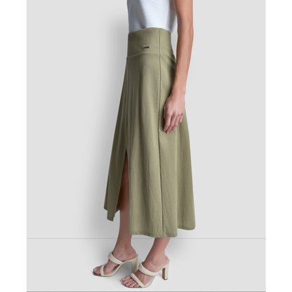 Dkny Women's Arid Pique Mini Logo Emblem Slit A-Line Skirt