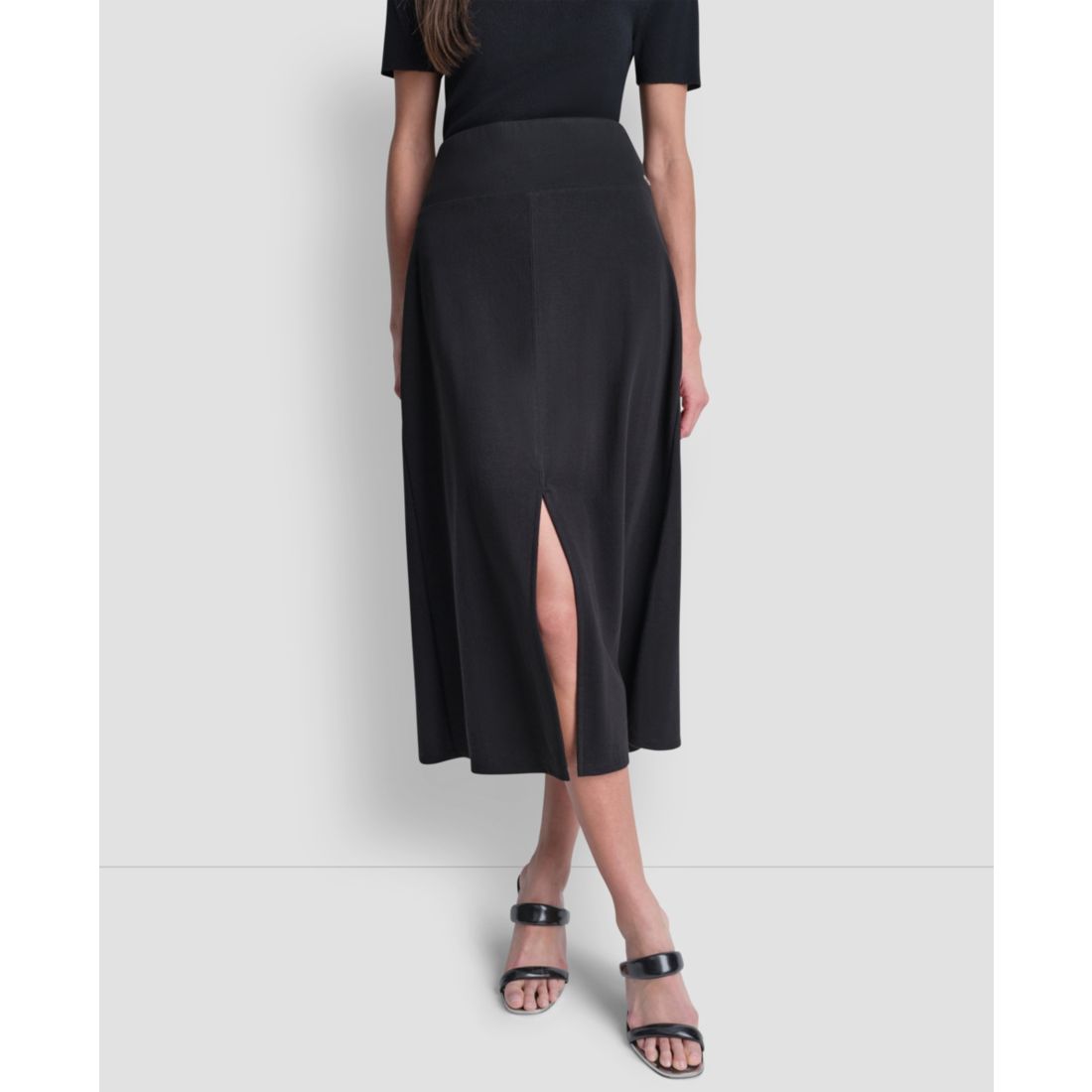 Dkny Women's Arid Pique Mini Logo Emblem Slit A-Line Skirt