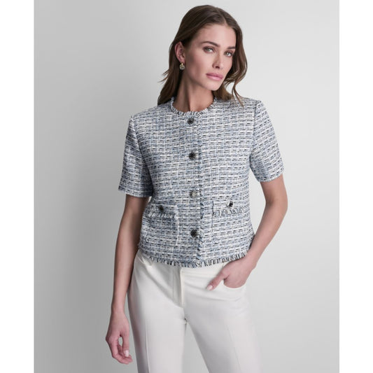 Dkny Women's Tweed Button-Front Cropped Jacket