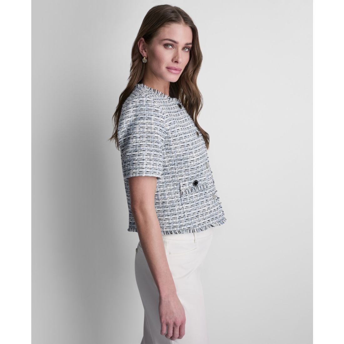 Dkny Women's Tweed Button-Front Cropped Jacket